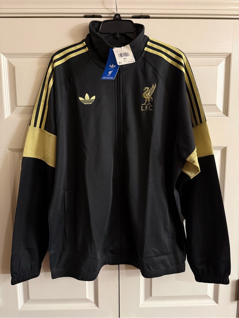 Liverpool FC adidas Black Jacket with Gold Stripes & L.F.C. Crest